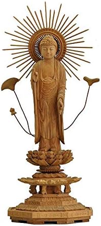 阿弥陀如来立像 🌸 白檀材 【スクロール】 八角台座 東型光背(4.0寸)